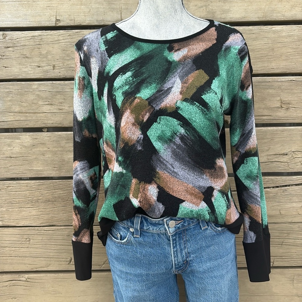 Joseph Ribkoff Abstract Print Sweater with grommet Detail Sz M - Picture 2 of 13